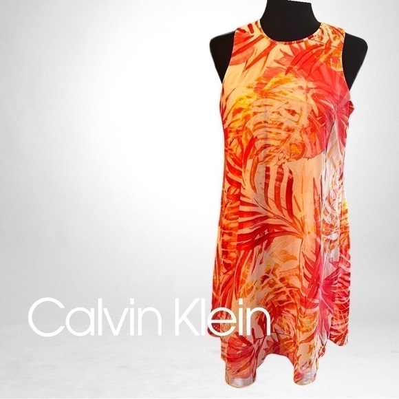 CALVIN KLEIN Printed Sleeveless Trapeze Mini Dress - Picture 1 of 7